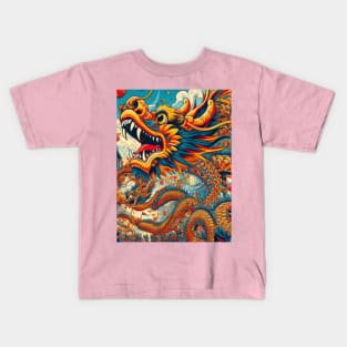 a vibrant and dynamic scene of a traditional Chinese dragon winding its way through a festive parade. Kids T-Shirt